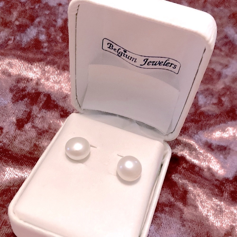 .925 Cultured Pearl Sterling Silver Pearl Genuine button Stud earrings